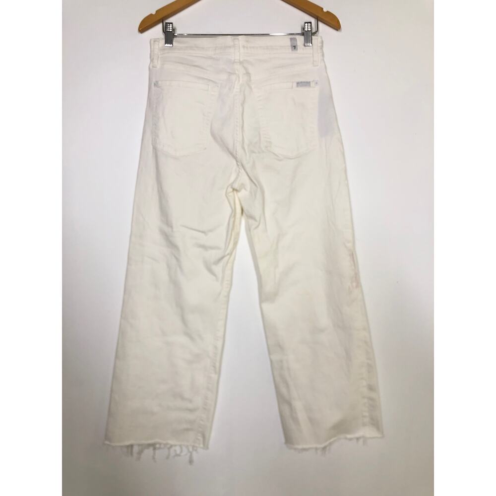 7 For All Mankind Cropped Alexa Jeans High Rise Wide Leg Raw Hem Denim White 30 - Picture 9 of 15